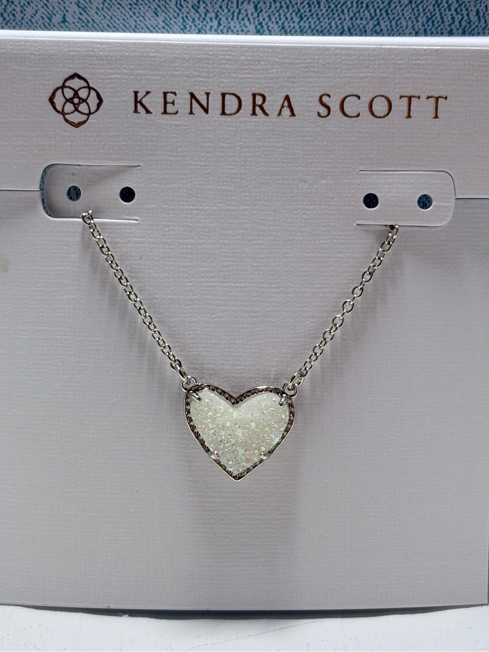 Kendra Scott Iridescent White Druzy Heart Necklace NWT